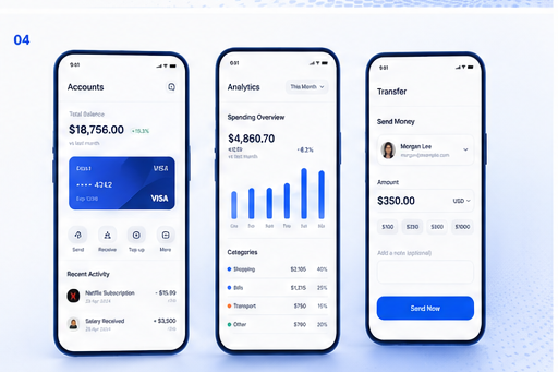 Mobile banking application screens
